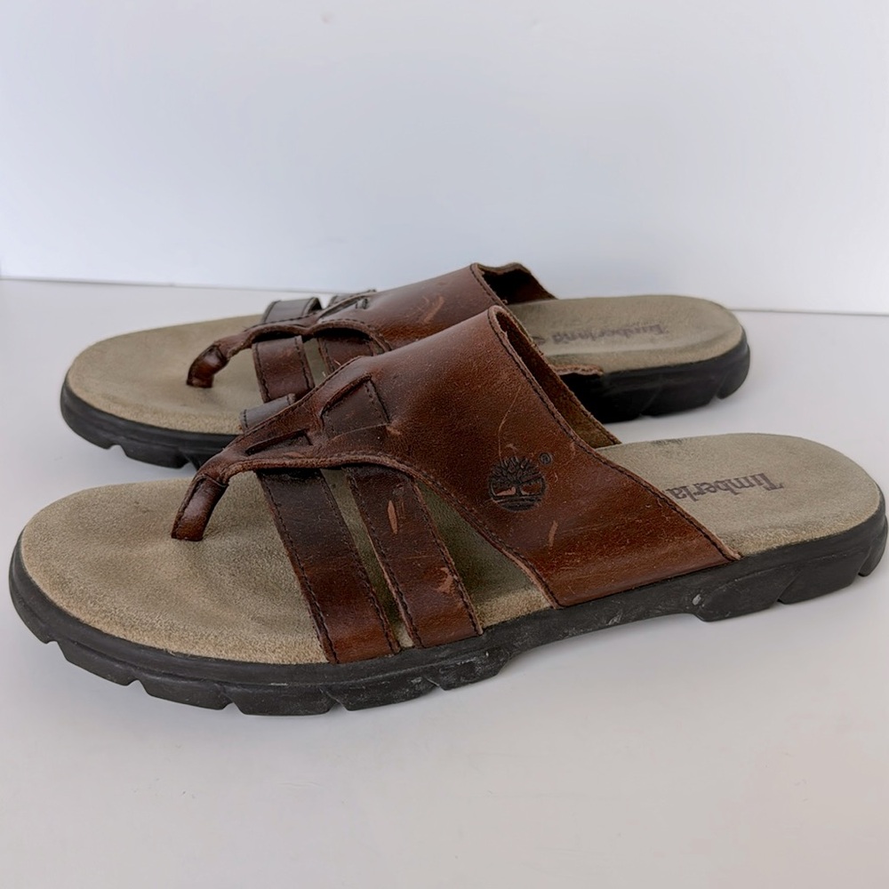 Timberland Women's Brown Leather Slide Sandals